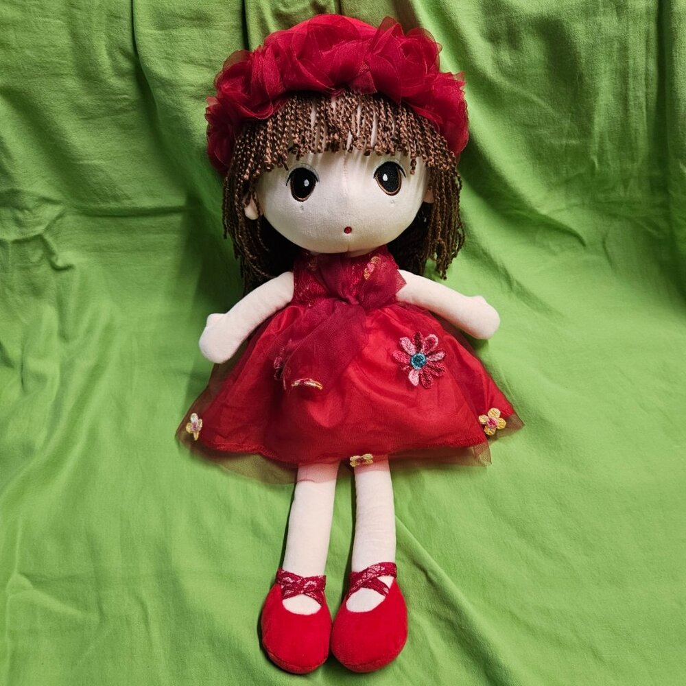HWD Kawaii ANIME Stuffed Plush Girl Doll Red Flower Dress